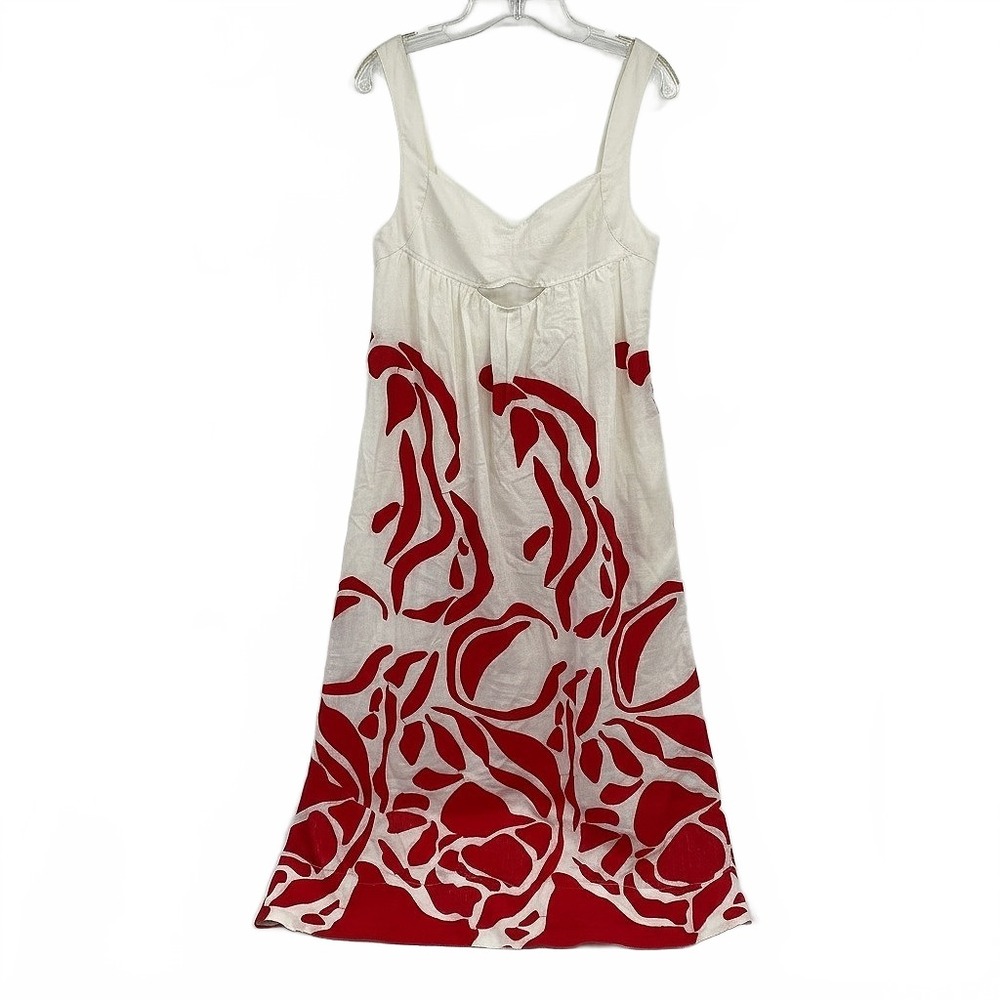 Anthropologie White Red Maxi Dress Embroidered Cut-Out | Womens M